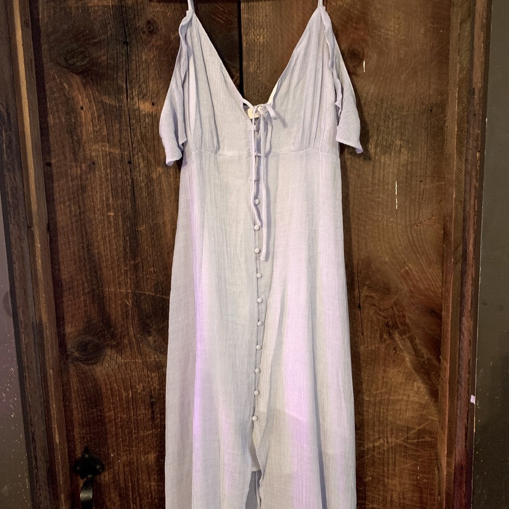 Astr light blue off the shoulder maxi/midi dress, size medium like new.